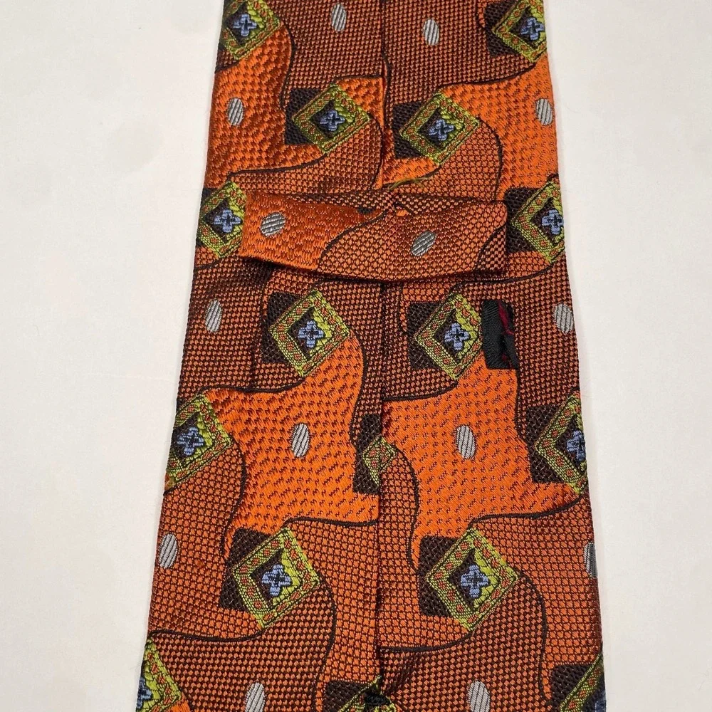 Jos. A. Bank Orange Silk Tie Made in‎ Italy Stitch Pattern Men's Tie Quirky Read